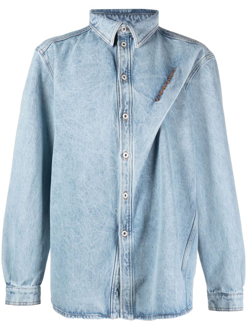 Blue Pinched Logo Denim Shirt