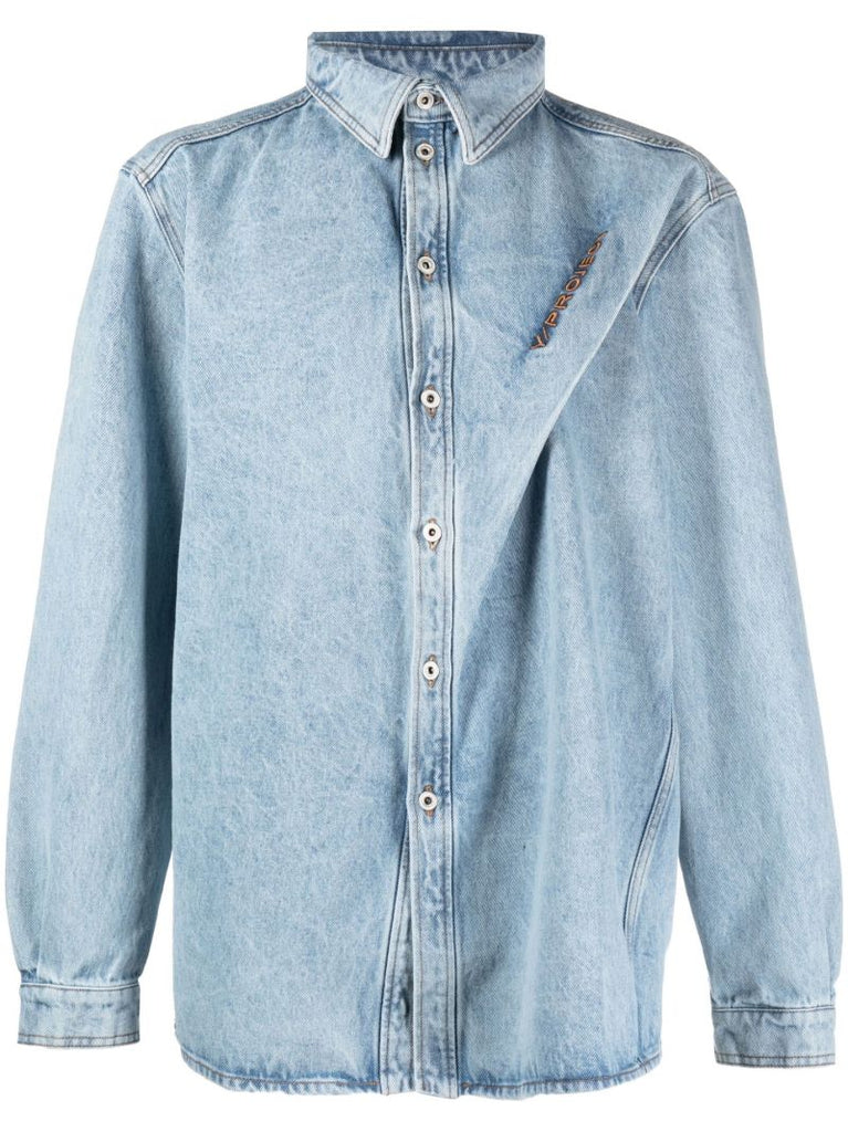 Blue Pinched Logo Denim Shirt