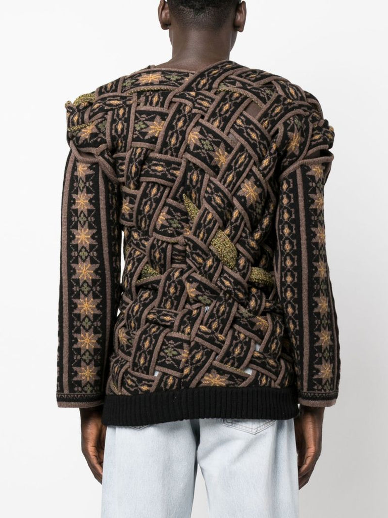 Brown Braided Jacquard Sweater