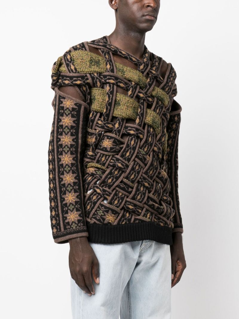 Brown Braided Jacquard Sweater