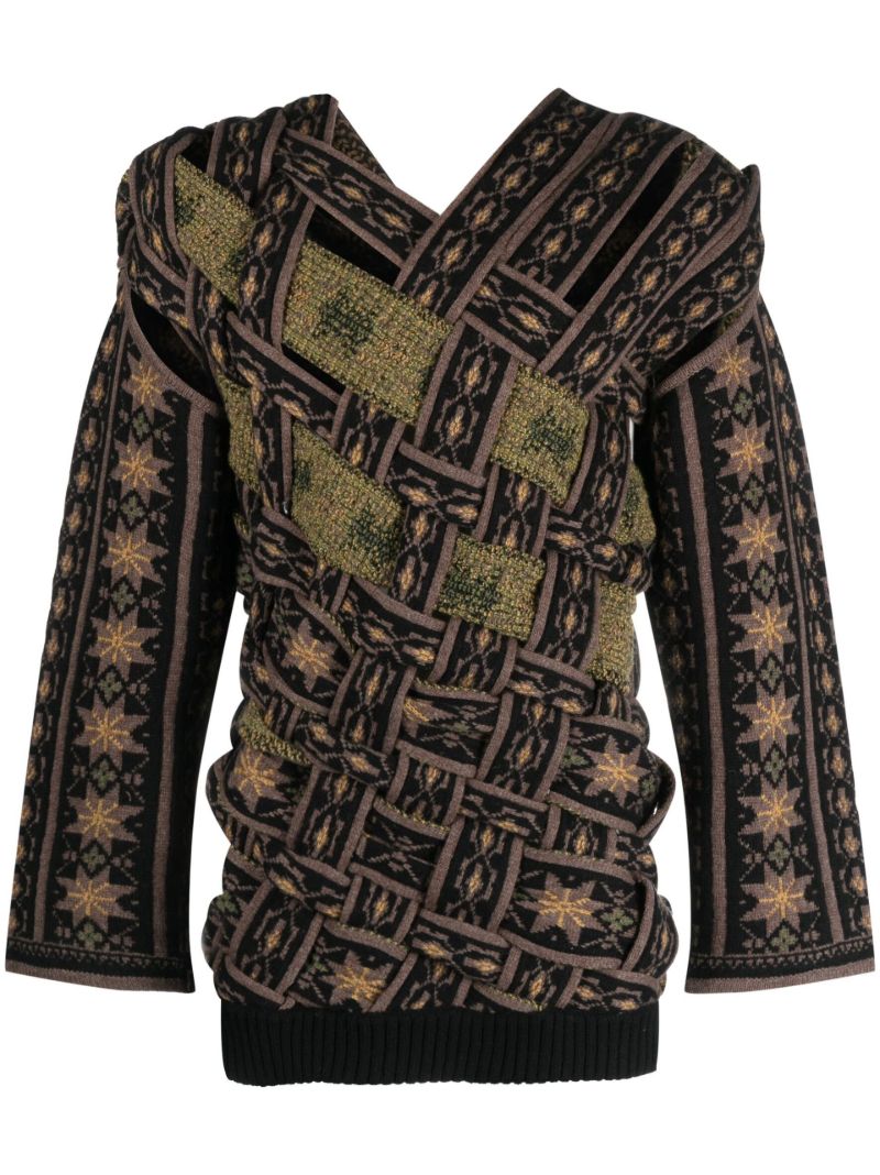 Brown Braided Jacquard Sweater