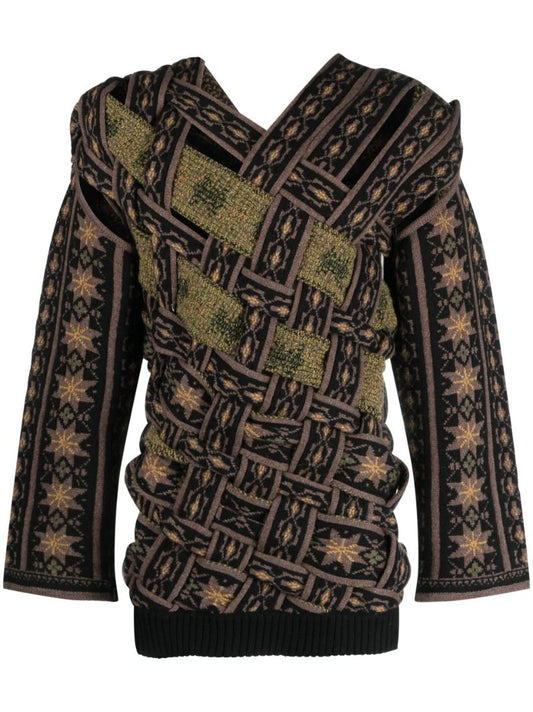 Brown Braided Jacquard Sweater