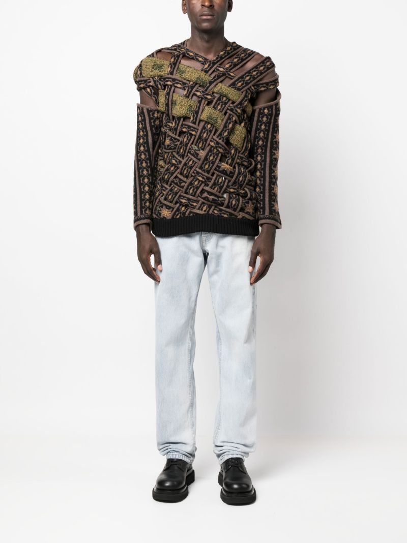 Brown Braided Jacquard Sweater