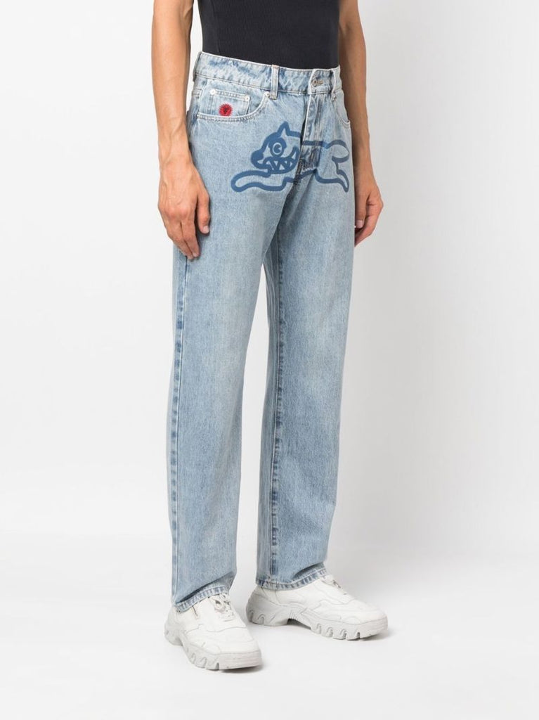 Blue Running Dog Straight-leg Jeans