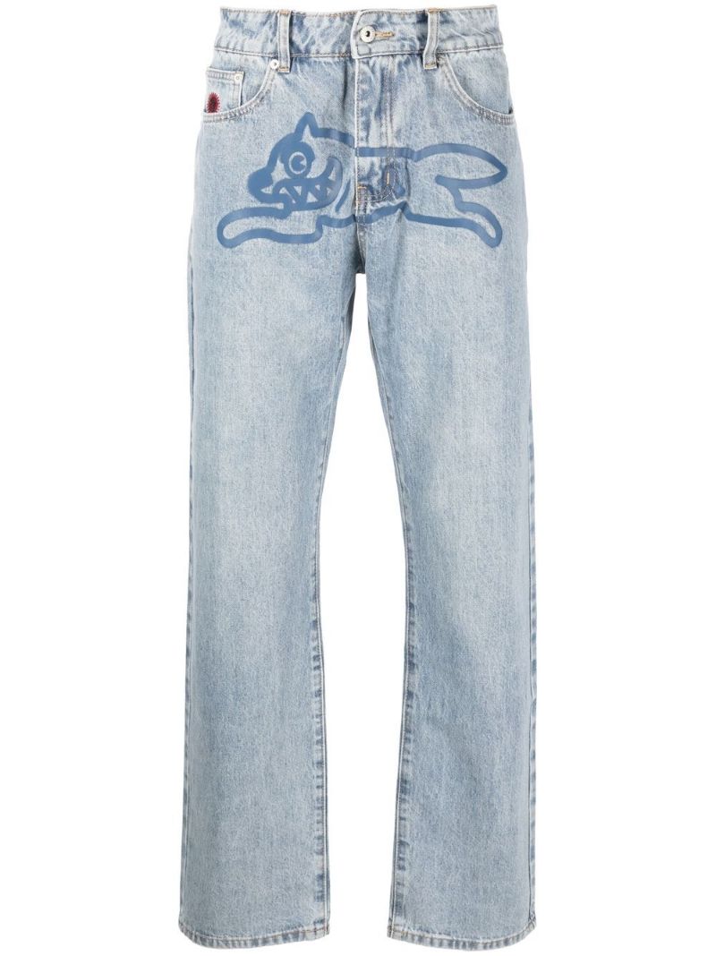 Blue Running Dog Straight-leg Jeans