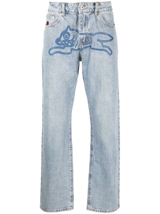 Blue Running Dog Straight-leg Jeans