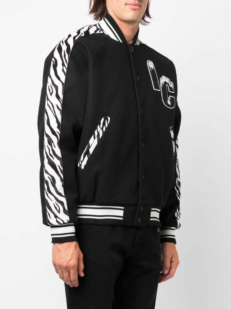 Black Zebra Print Varsity Bomber Jacket
