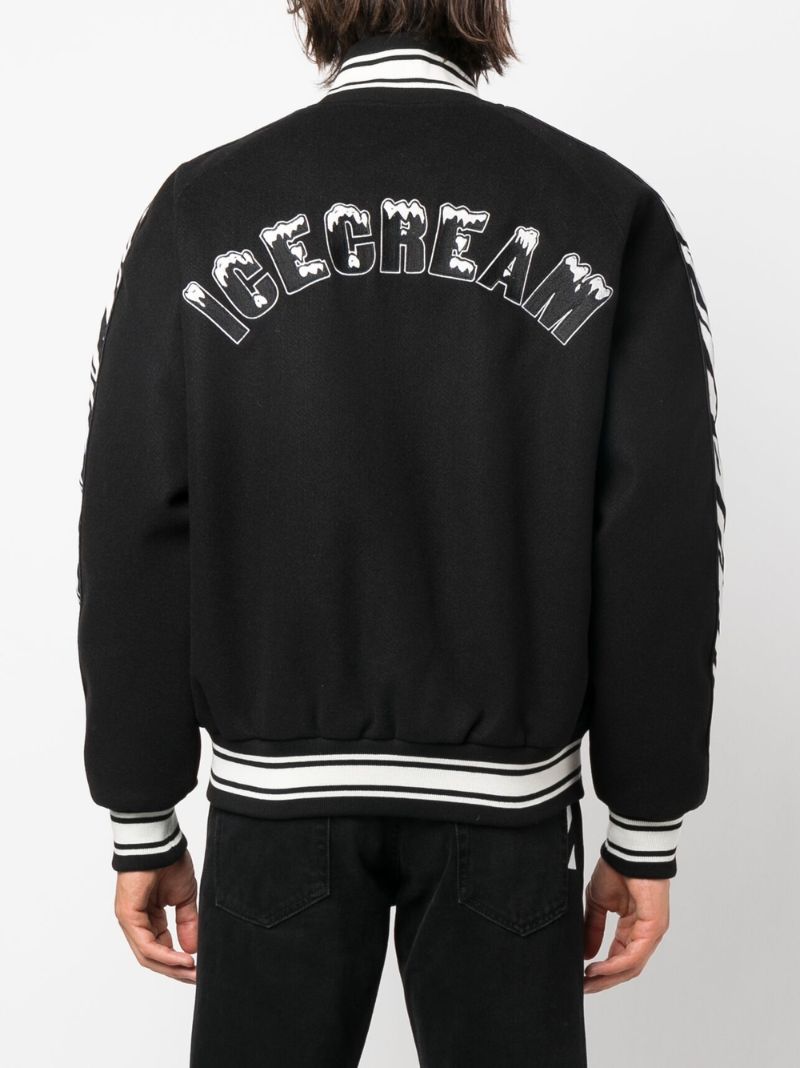Black Zebra Print Varsity Bomber Jacket