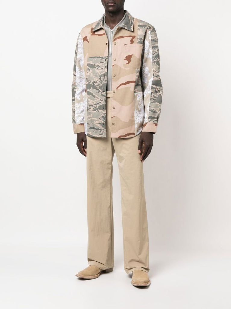 Neutral Camouflage Print Panelled Shirt Jacket