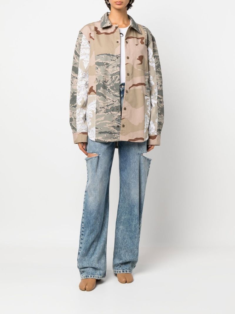 Neutral Camouflage Print Panelled Shirt Jacket