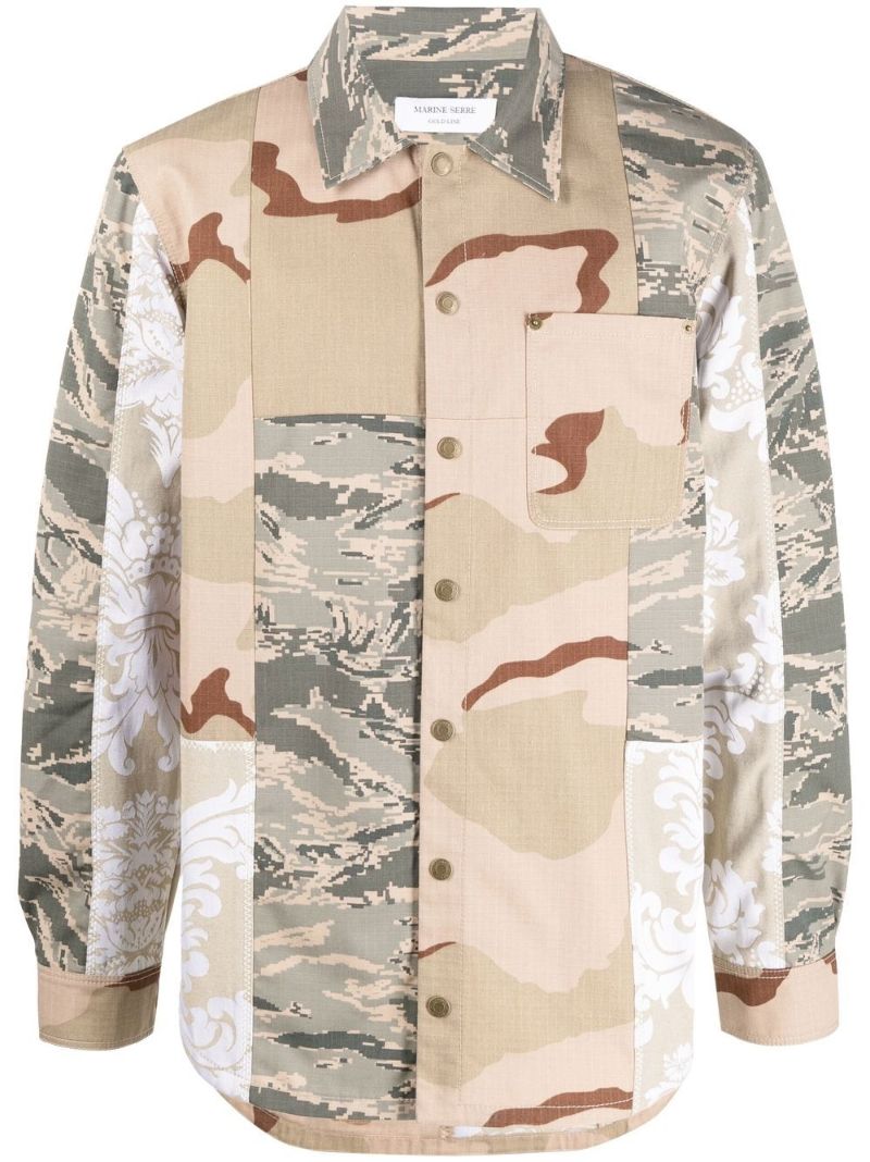 Neutral Camouflage Print Panelled Shirt Jacket