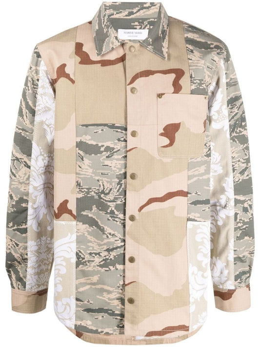 Neutral Camouflage Print Panelled Shirt Jacket