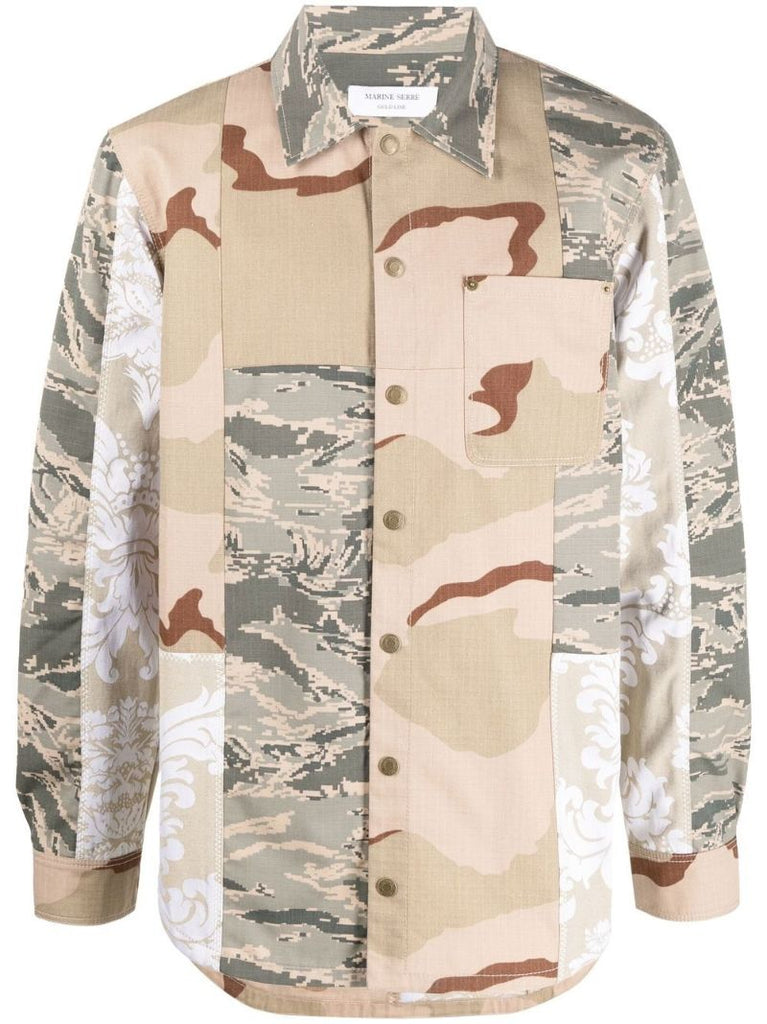 Neutral Camouflage Print Panelled Shirt Jacket