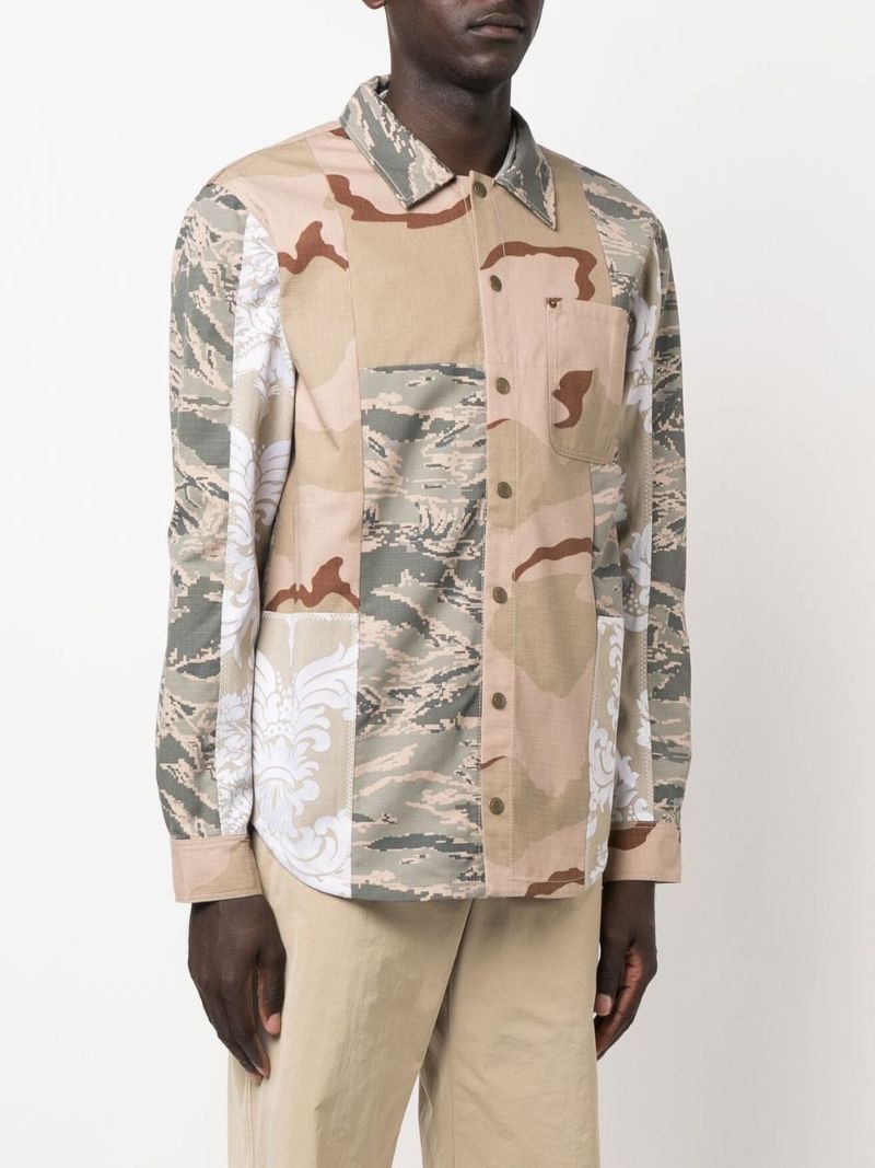Neutral Camouflage Print Panelled Shirt Jacket