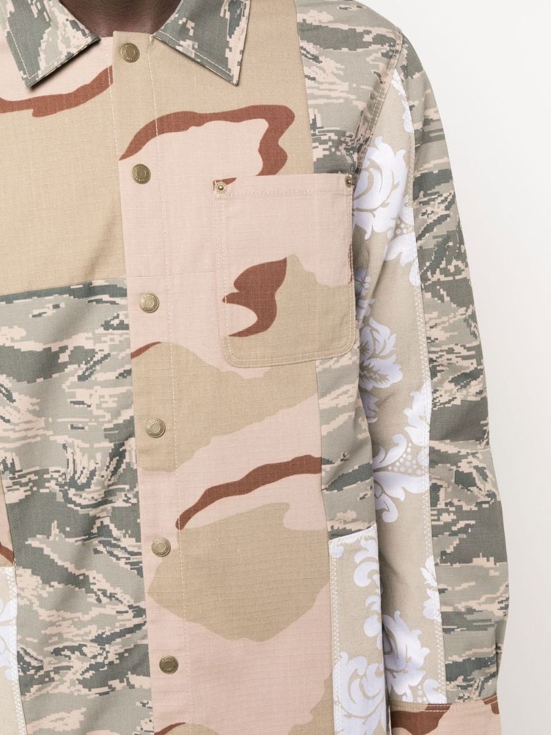 Neutral Camouflage Print Panelled Shirt Jacket