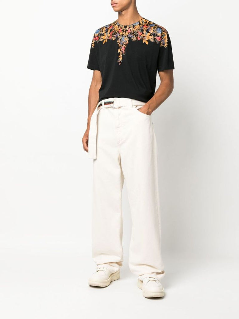 Black Floral Wings Cotton T-shirt
