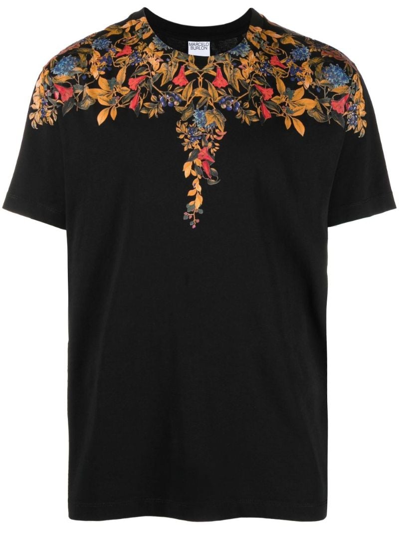 Black Floral Wings Cotton T-shirt