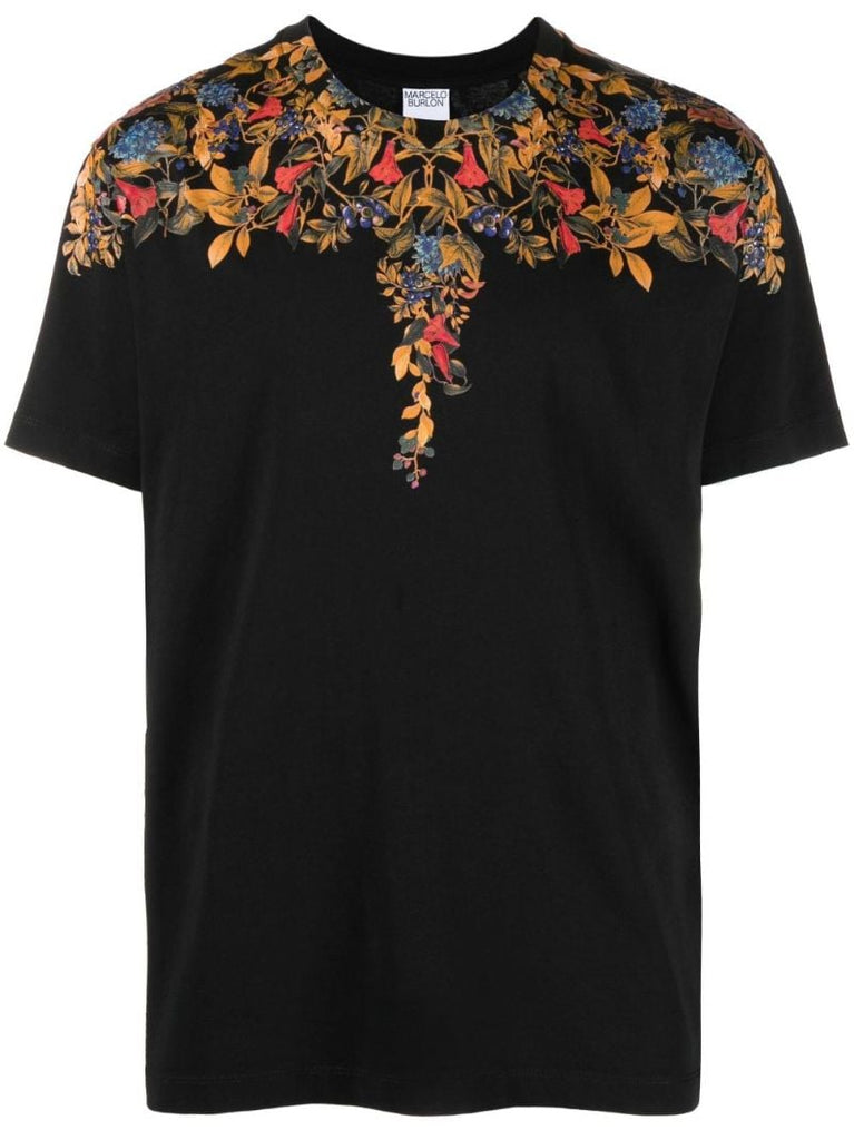Black Floral Wings Cotton T-shirt