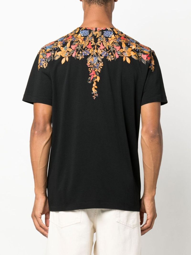 Black Floral Wings Cotton T-shirt