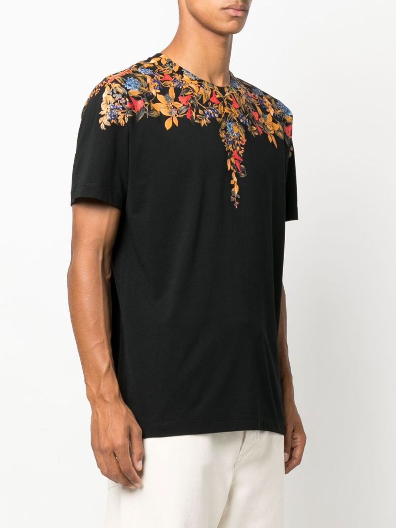 Black Floral Wings Cotton T-shirt