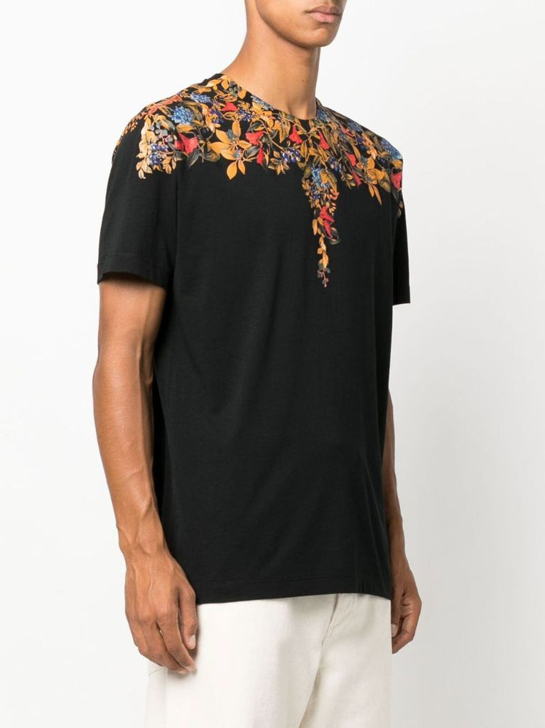 Black Floral Wings Cotton T-shirt