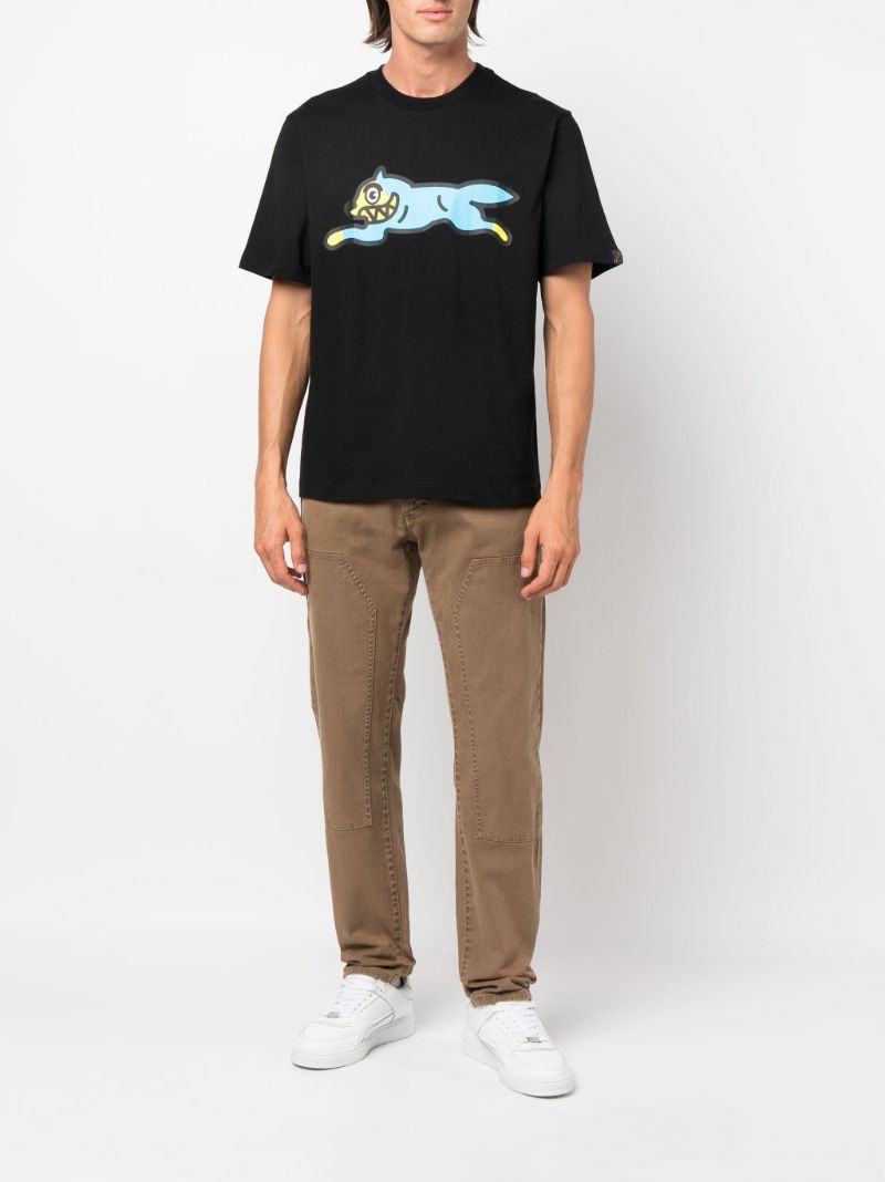 Black Running Dog Print Cotton T-shirt
