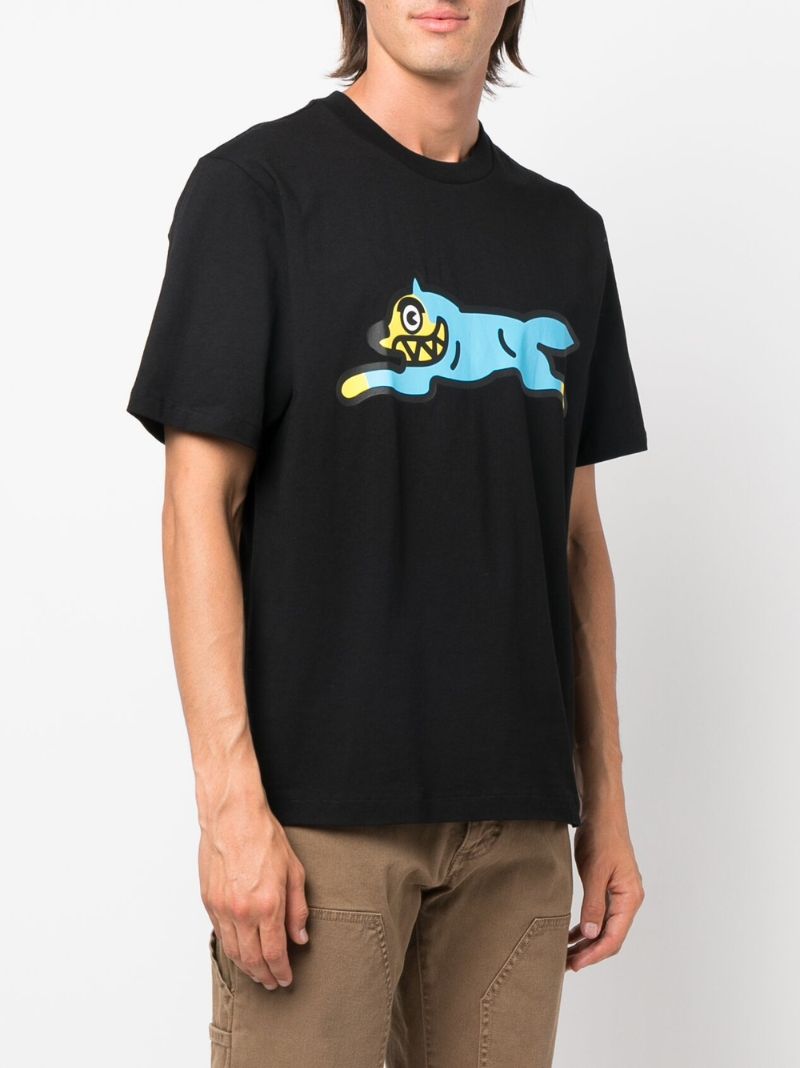Black Running Dog Print Cotton T-shirt