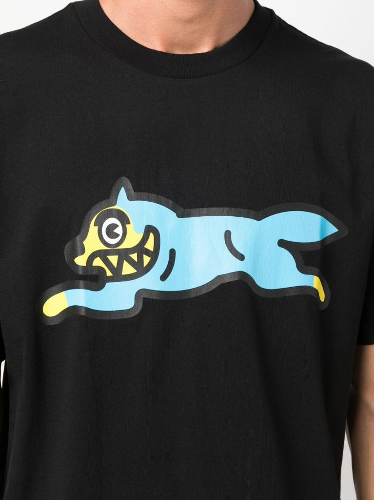 Black Running Dog Print Cotton T-shirt