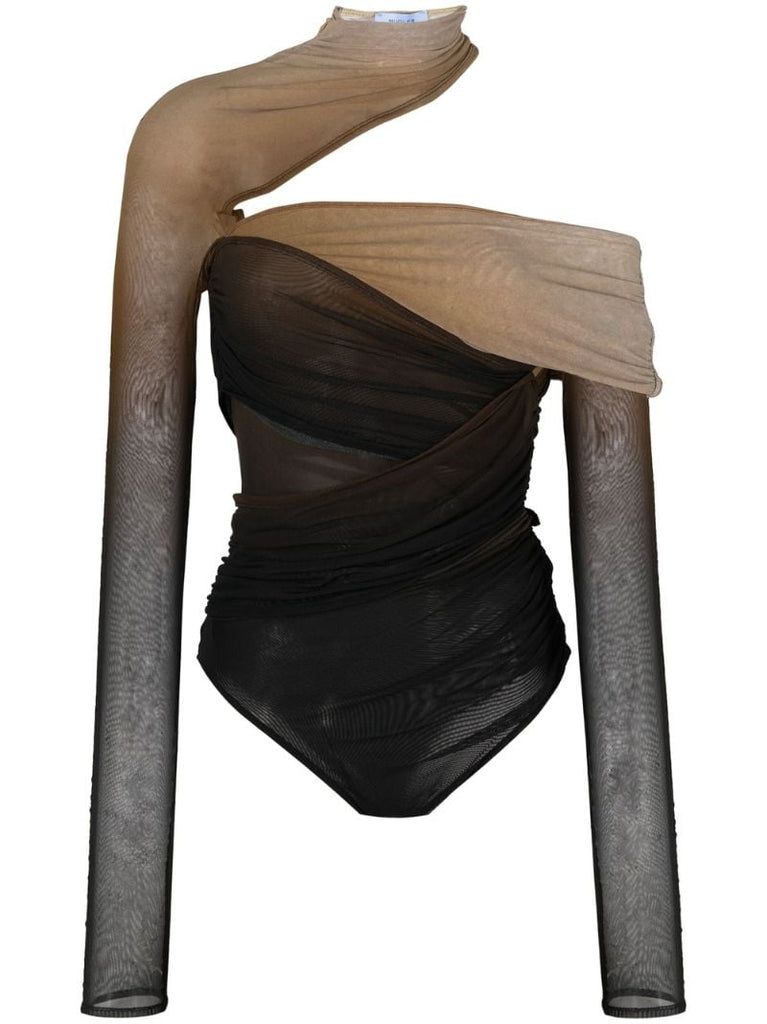Black DÃ_x0083_Â©gradÃ_x0083_Â© Ruched Cutout Bodysuit