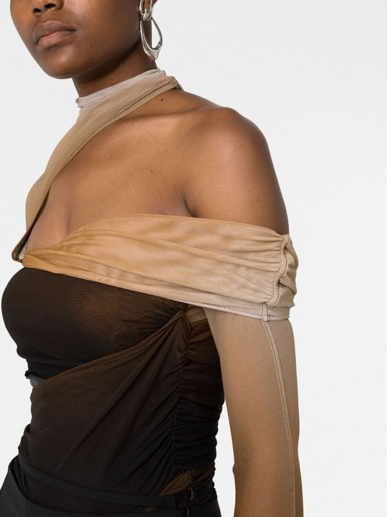 Black DÃ_x0083_Â©gradÃ_x0083_Â© Ruched Cutout Bodysuit