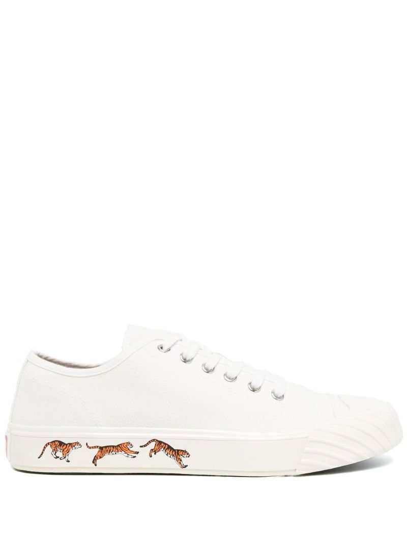 White Running Tiger Low-top Canvas Sneakers