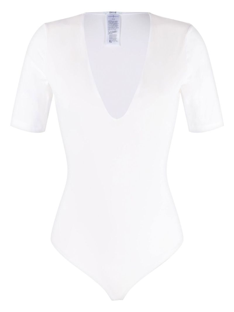 White Deep V String Bodysuit