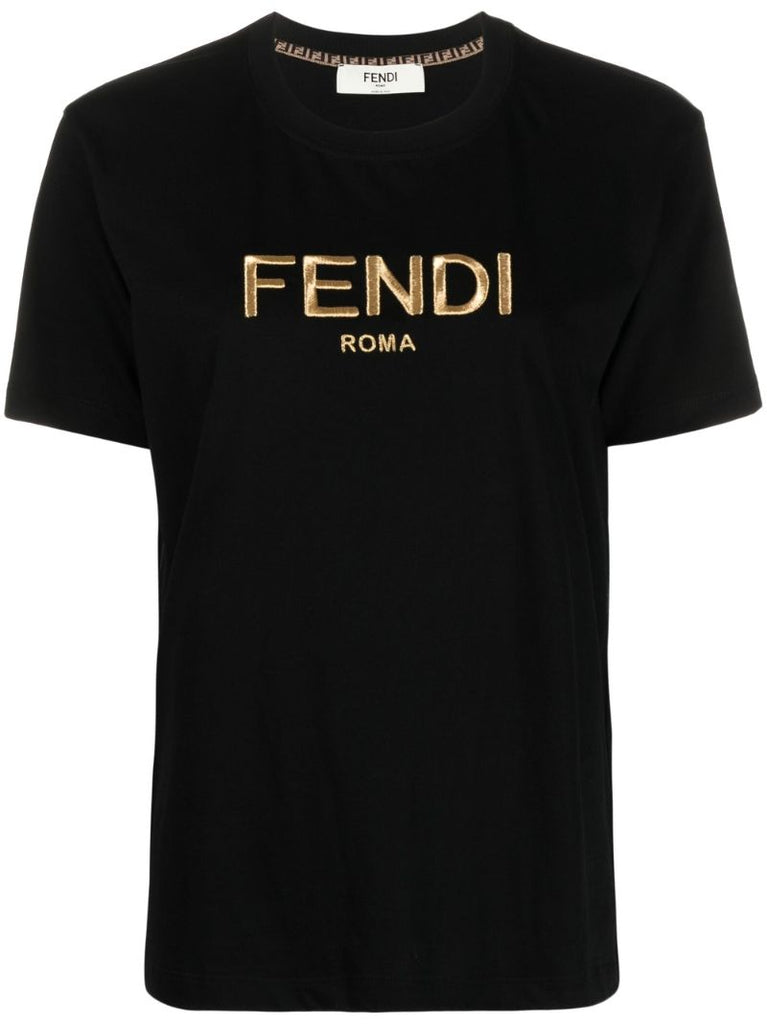 Black Logo Embroidered Cotton T-shirt