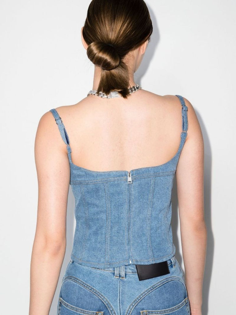 Blue Illusion Cut-out Denim Corset Top