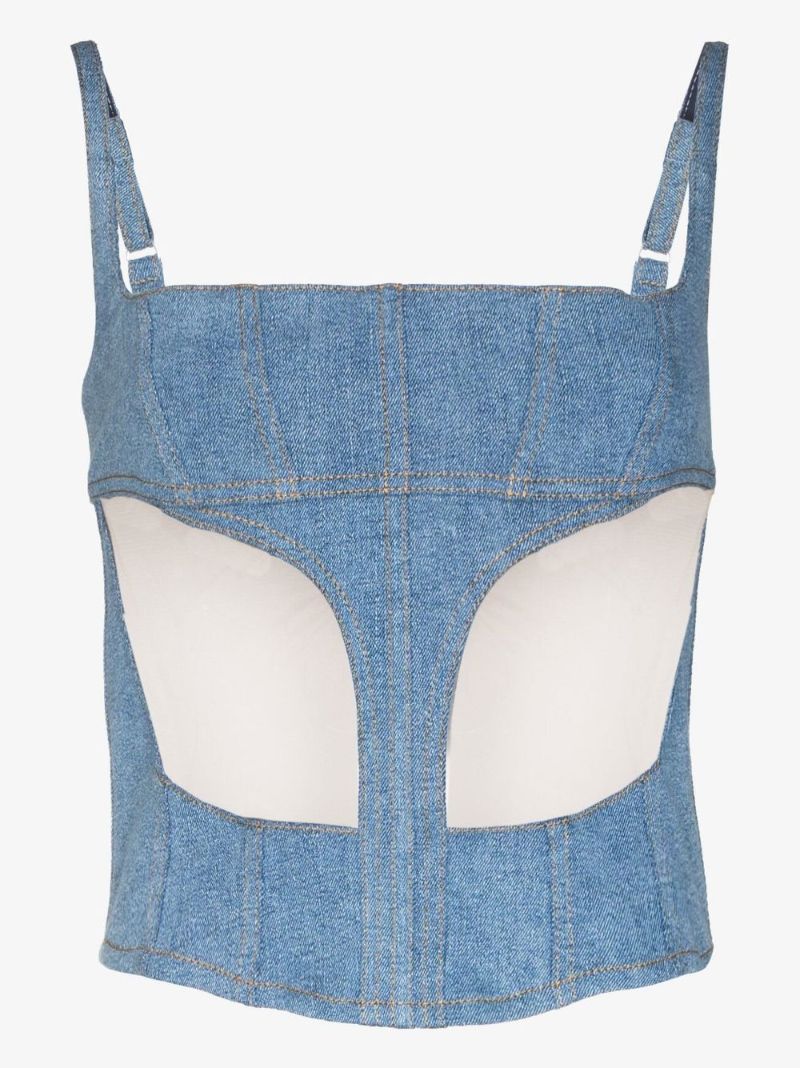 Blue Illusion Cut-out Denim Corset Top