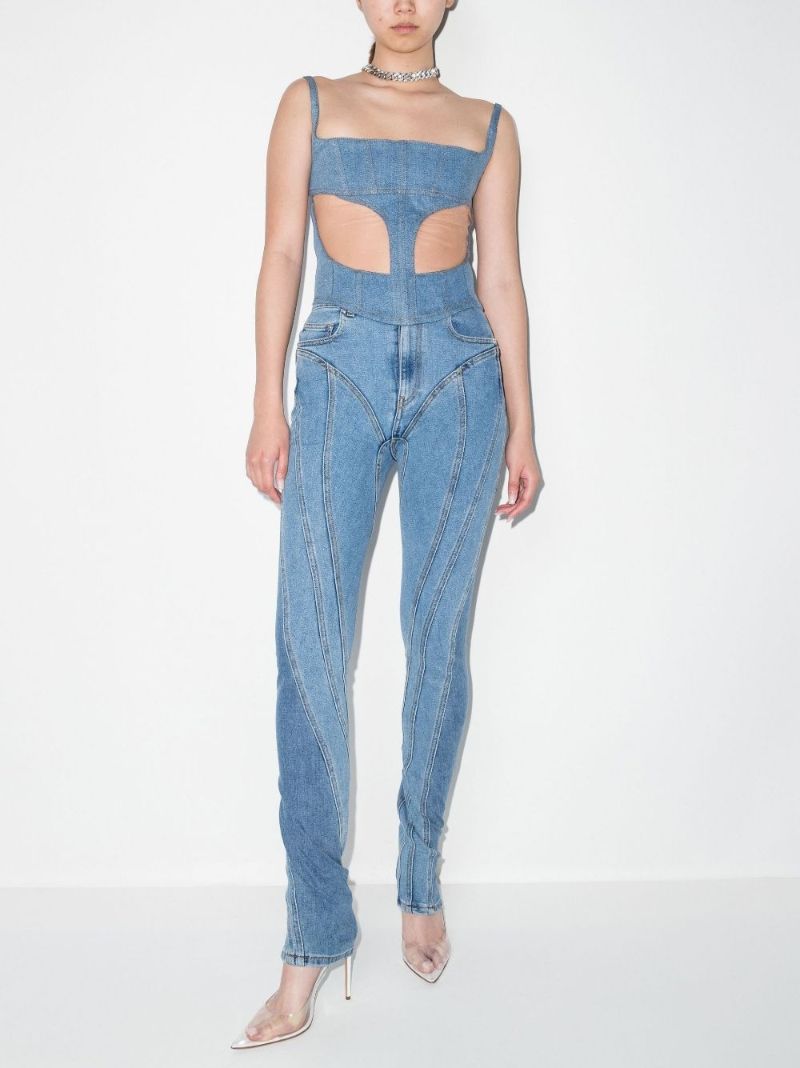 Blue Illusion Cut-out Denim Corset Top