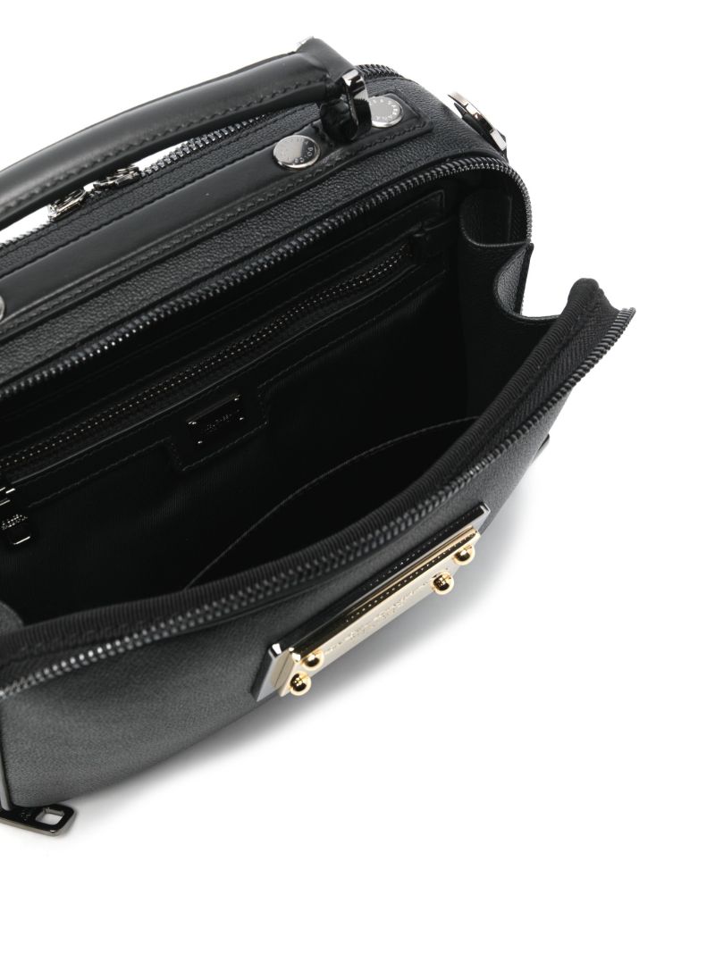 Black Logo Plaque Leather Tote Bag