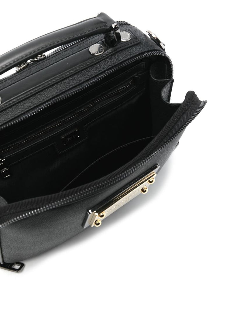 Black Logo Plaque Leather Tote Bag