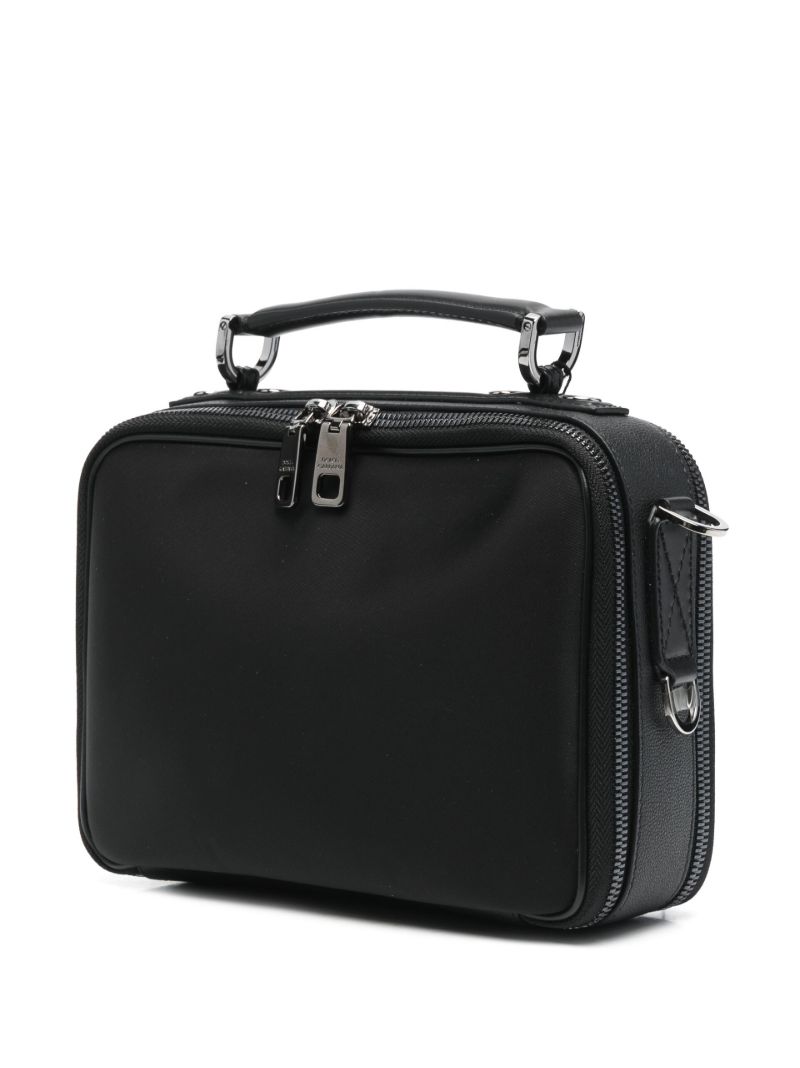 Black Logo Plaque Leather Tote Bag
