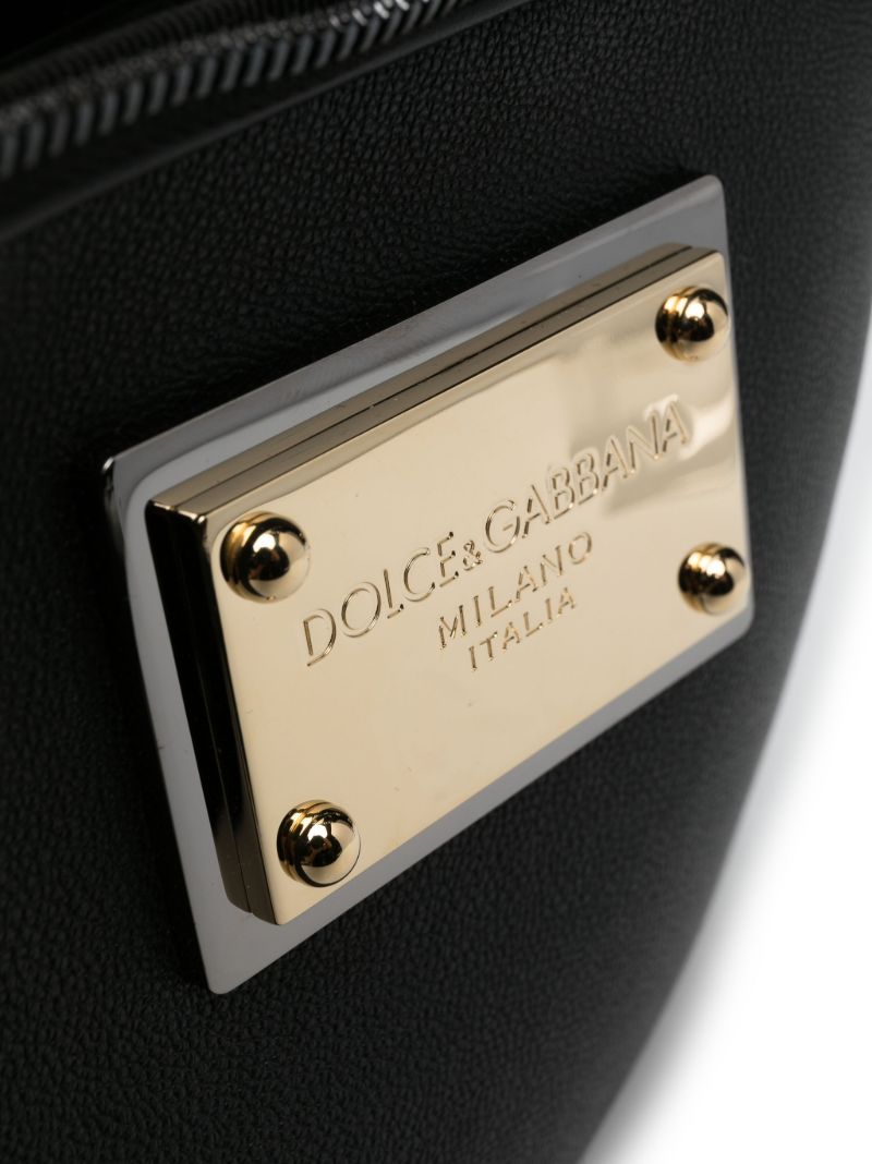 Black Logo Plaque Leather Tote Bag