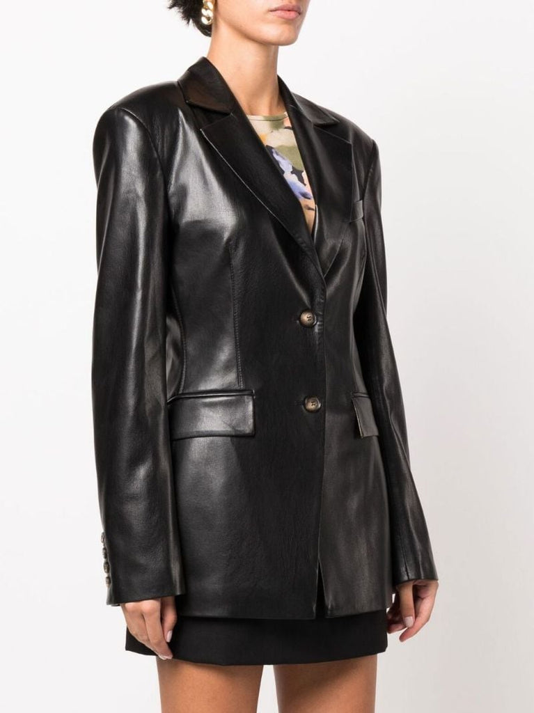 Black Hathi Single-breasted Faux Leather Blazer