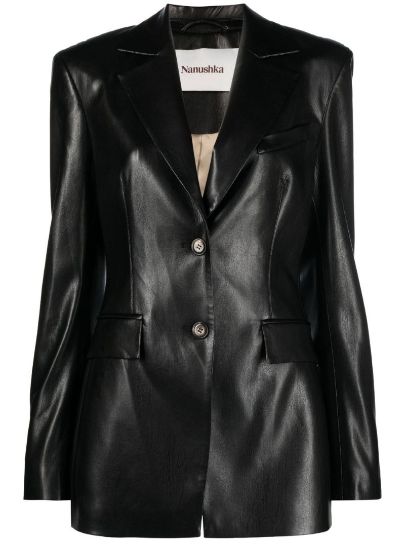 Black Hathi Single-breasted Faux Leather Blazer