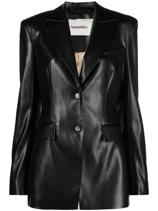 Black Hathi Single-breasted Faux Leather Blazer