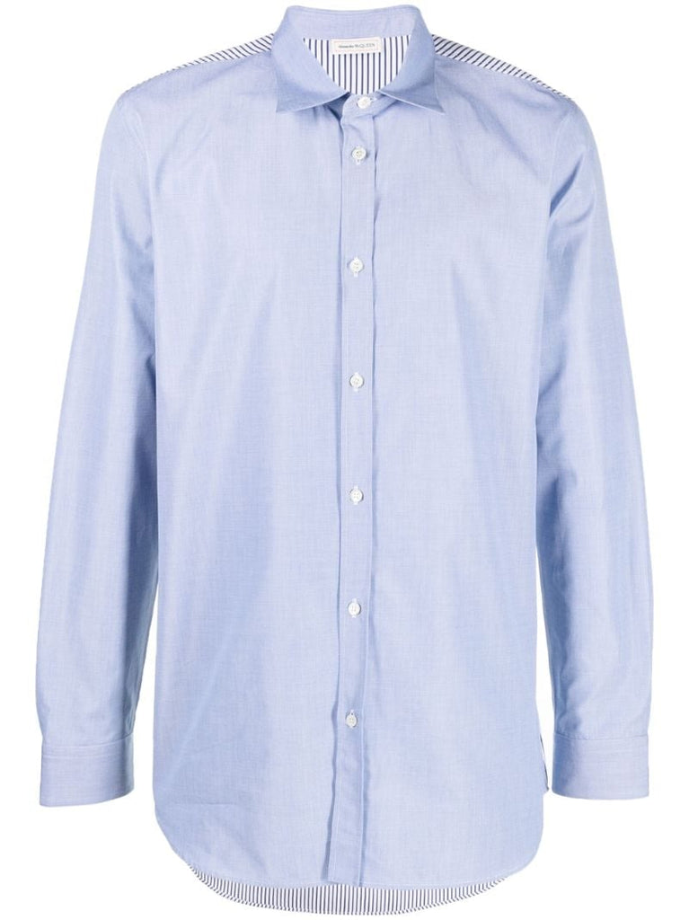 Blue Striped Panel Cotton Shirt