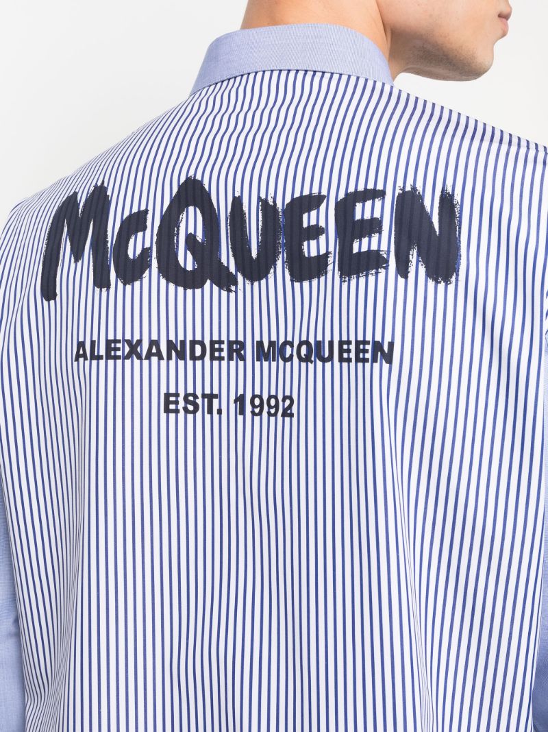Blue Striped Panel Cotton Shirt