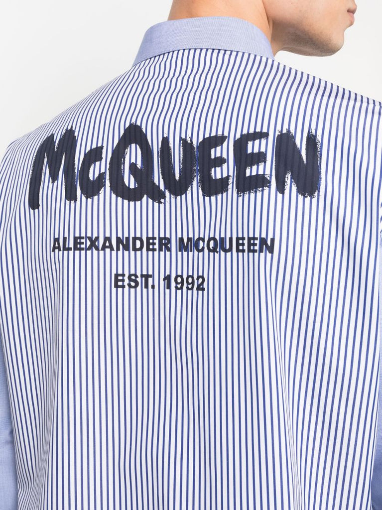 Blue Striped Panel Cotton Shirt