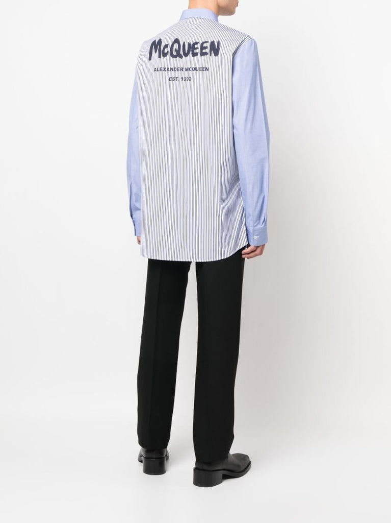 Blue Striped Panel Cotton Shirt