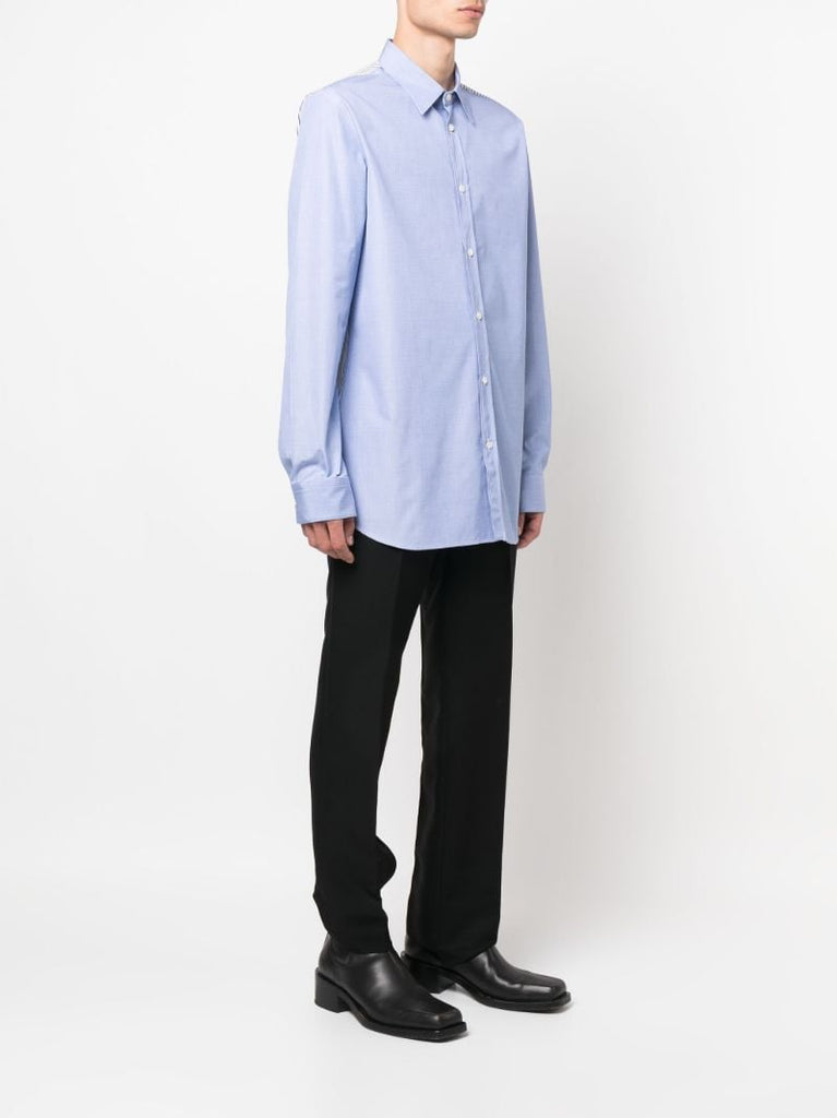 Blue Striped Panel Cotton Shirt