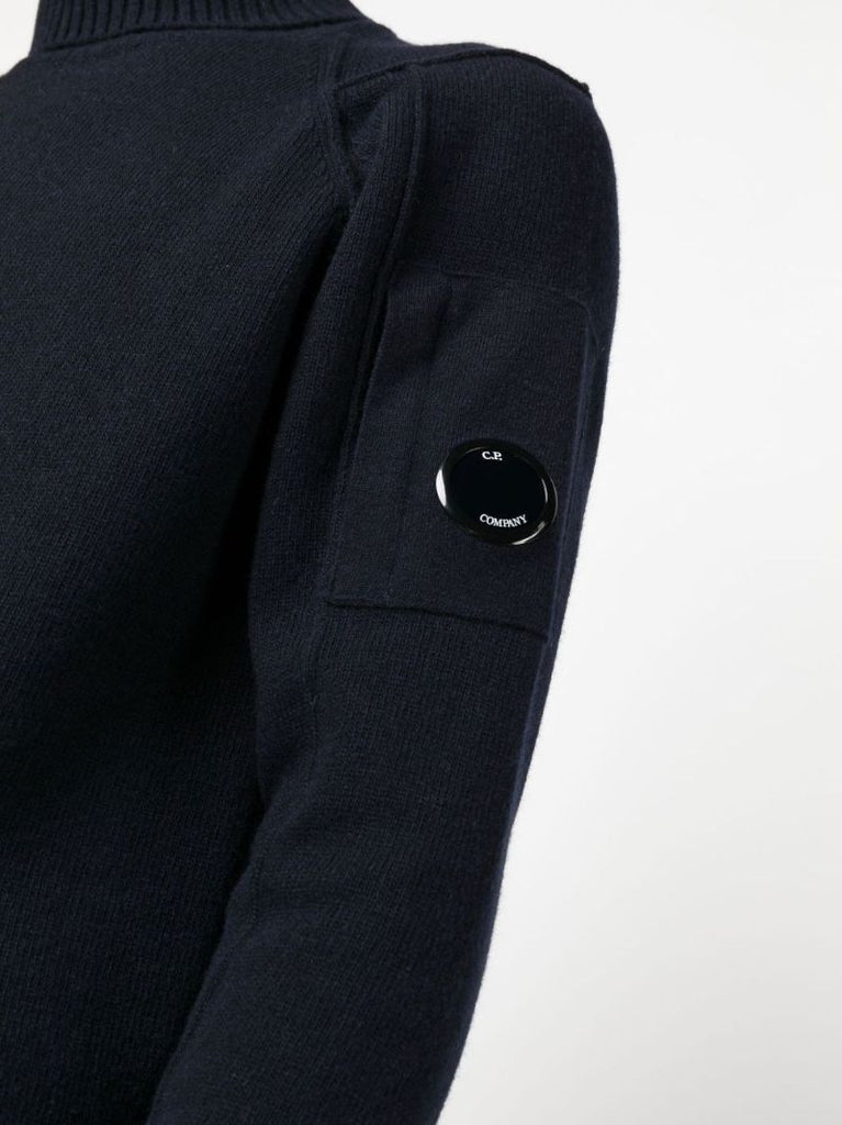 Blue Roll Neck Wool Sweater