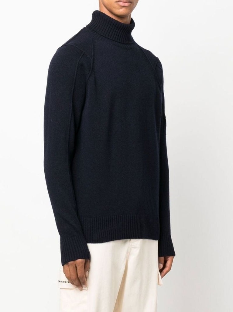 Blue Roll Neck Wool Sweater